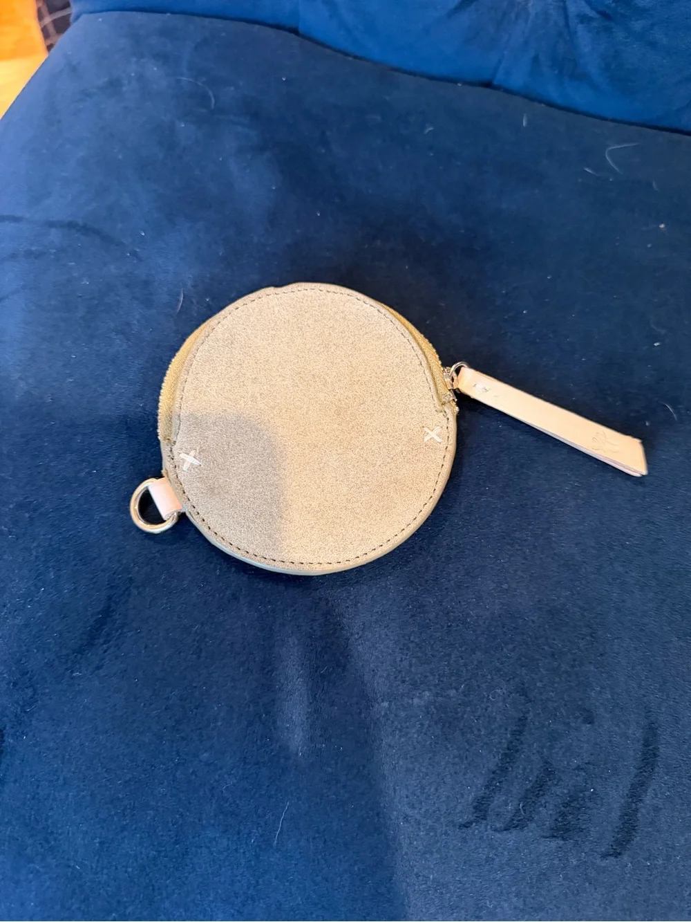 Round Beige Leather Coin Pouch - Women Bags
